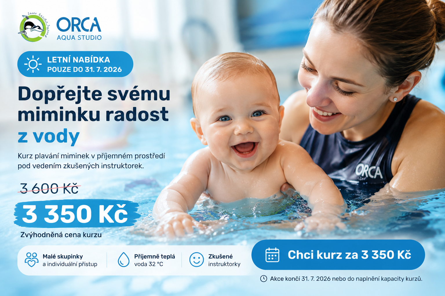 Letní nabídka kurzu plavání miminek ORCA Aqua Studio za 3 350 Kč